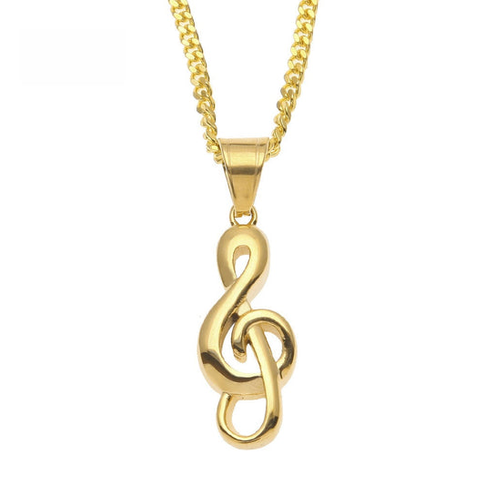 Minimalist Treble Clef Pendant Necklace in Gold Plated or Silver Plated Stainless Steel Cuban Chain for Women & Men