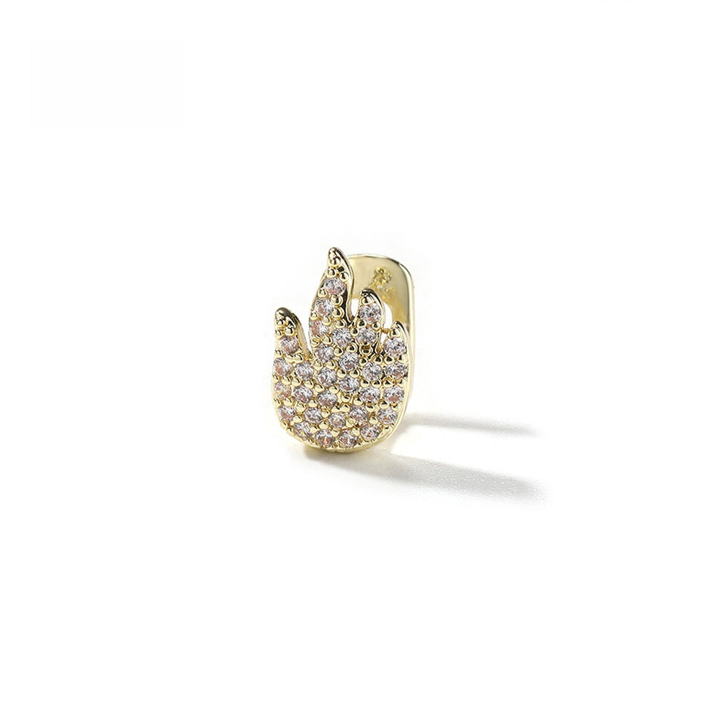 Flame Tooth Grillz Earring for Women – Trendy Gold Plated & Silver Plated Hip Hop Statement Single Ear Cuff with Crystal Detail