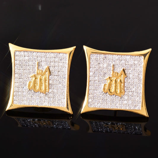 Unisex Square Script Hip Hop Stud Earrings