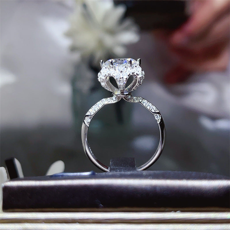 Moissanite Halo Engagement Ring for Women, U-Shaped Geometric Wedding Ring, 1 Carat 2 Carat 3 Carat Ring product image