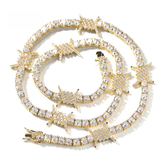 Iced Out Cubic Zirconia Tennis Chain Necklace for Women & Men, Gold Plated or Silver Plated Statement Pendant Chain, 16 Inch / 18 Inch