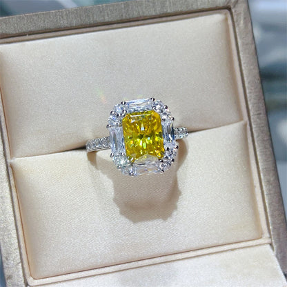 3 Carat Yellow Radiant Cut Moissanite Halo Ring for Women