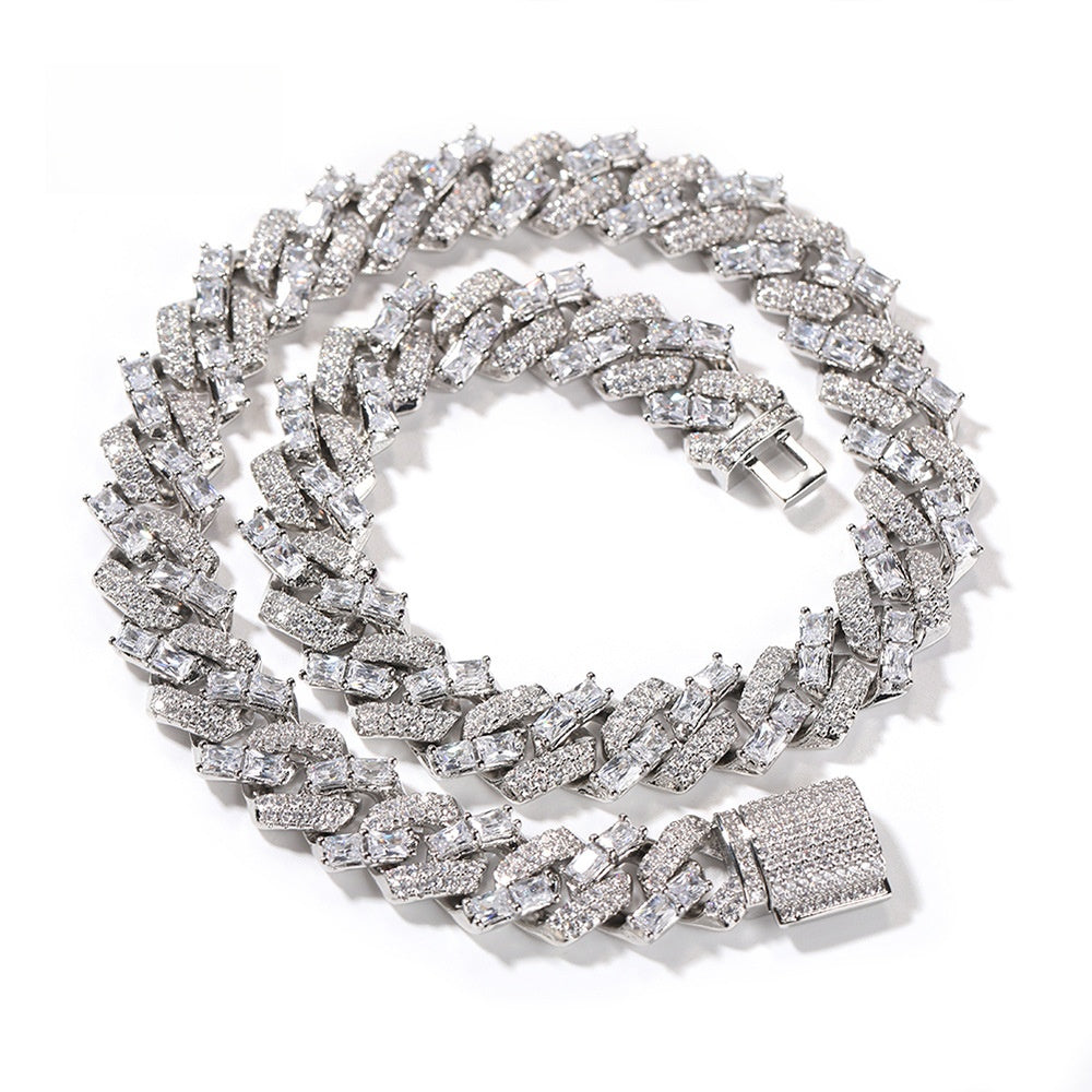 Iced Out Cubic Zirconia Line Chain Necklace Bracelet Set for Women and Men, Gold Plated or Silver Plated Statement Jewelry