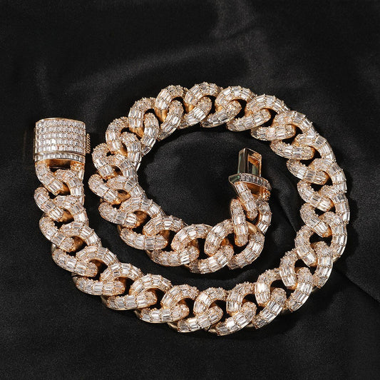 Iced Out Cuban Link Chain Necklace Bracelet Set for Women & Men, Gold Plated or Silver Plated Circular Line Design with Cubic Zirconia Statement Jewelry