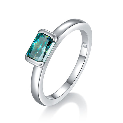 Green Radiant Cut Moissanite Ring for Women, S925 Silver 18K Gold Plated Promise Ring