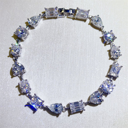 Moissanite Tennis Bracelet for Women, Mixed Shape Full Stone Bracelet 16cm 17cm 18cm