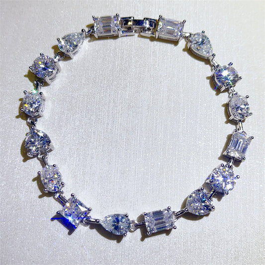 Moissanite Tennis Bracelet for Women, Mixed Shape Full Stone Bracelet 16cm 17cm 18cm