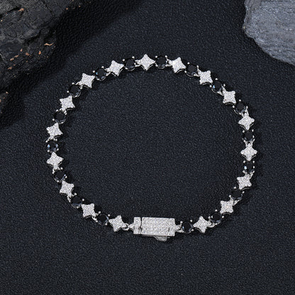 Star Cubic Zirconia Tennis Bracelet, Unisex Hip Hop Chain Bracelet