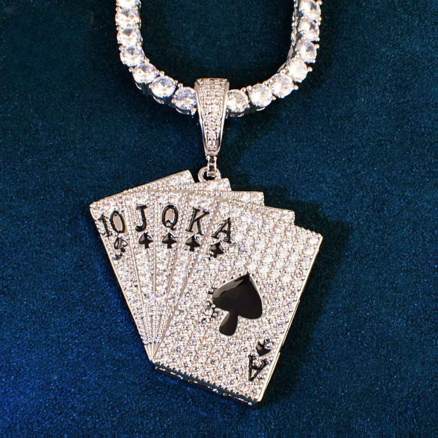 Iced Out Playing Cards Pendant Necklace