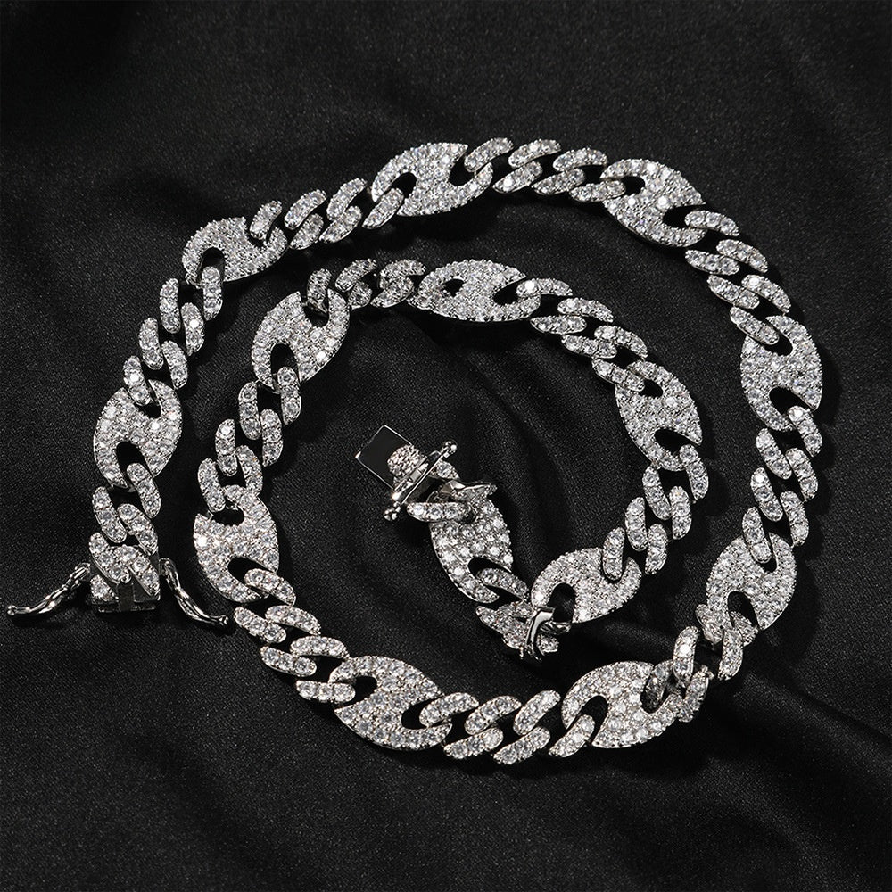 Men’s Iced Out Cuban Link Chain Necklace & Bracelet Set with Cubic Zirconia, Gold or Silver Tone Statement Jewelry