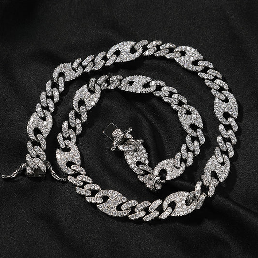 Men’s Iced Out Cuban Link Chain Necklace & Bracelet Set with Cubic Zirconia, Gold or Silver Tone Statement Jewelry