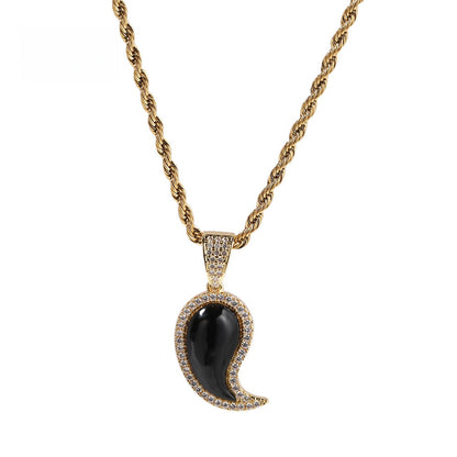 Asymmetrical Paisley Pendant Necklace with Cubic Zirconia Rope Chain for Women