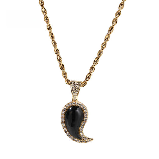 Asymmetrical Paisley Pendant Necklace with Cubic Zirconia Rope Chain for Women