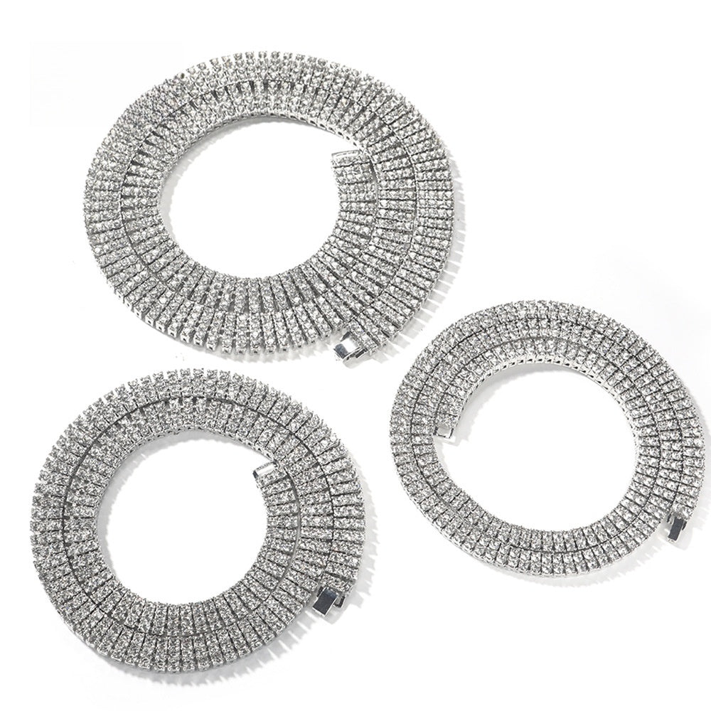 Men’s Iced Out Statement Chain Necklace with sparkling stones, 2 Row 3 Row 4 Row Line Design Pendant Chain product image