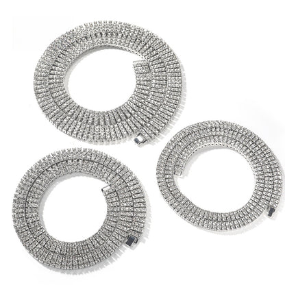Men’s Iced Out Statement Chain Necklace with sparkling stones, 2 Row 3 Row 4 Row Line Design Pendant Chain