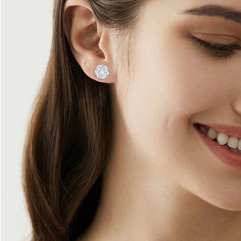 Moissanite Round Cluster Stud Earrings for Women, Sparkling Ear Studs product image