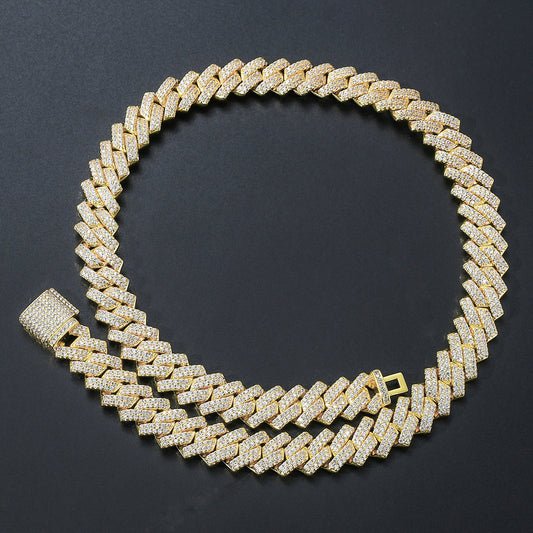 Hip Hop Diamond Shape Cuban Link Cubic Zirconia Necklace for Men