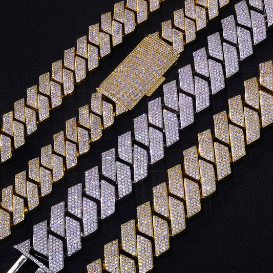 18-22 mm Diamond-Shaped Iced Cuban Hip Hop Necklace or Bracelet with Cubic Zirconia on a Copper Base - CHA402 product image