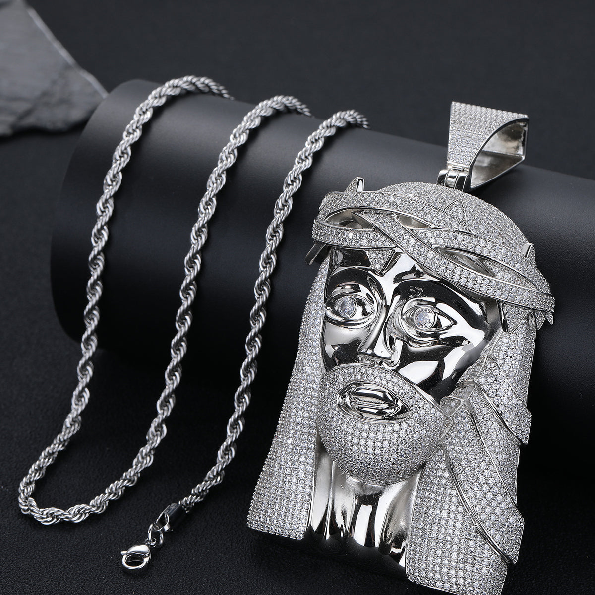 Hip Hop Cartoon Face Pendant Necklace, Pavé CZ Rope Chain, 24 Inch product image