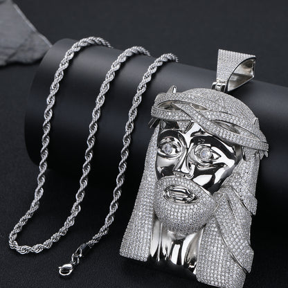 Hip Hop Cartoon Face Pendant Necklace, Pavé CZ Rope Chain, 24 Inch
