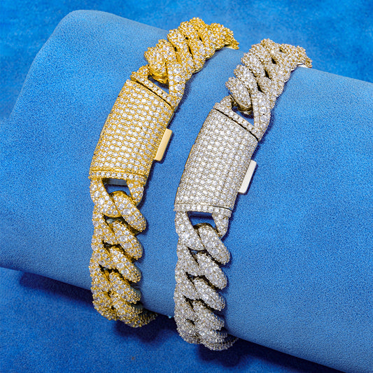 12 mm Iced Cuban Hip Hop Bracelet with Cubic Zirconia on a Silver Base - CHA433 product image