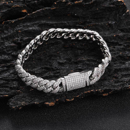 10 mm Double-Row Bubble Iced Cuban Copper Bracelet with Cubic Zirconia - CHA084