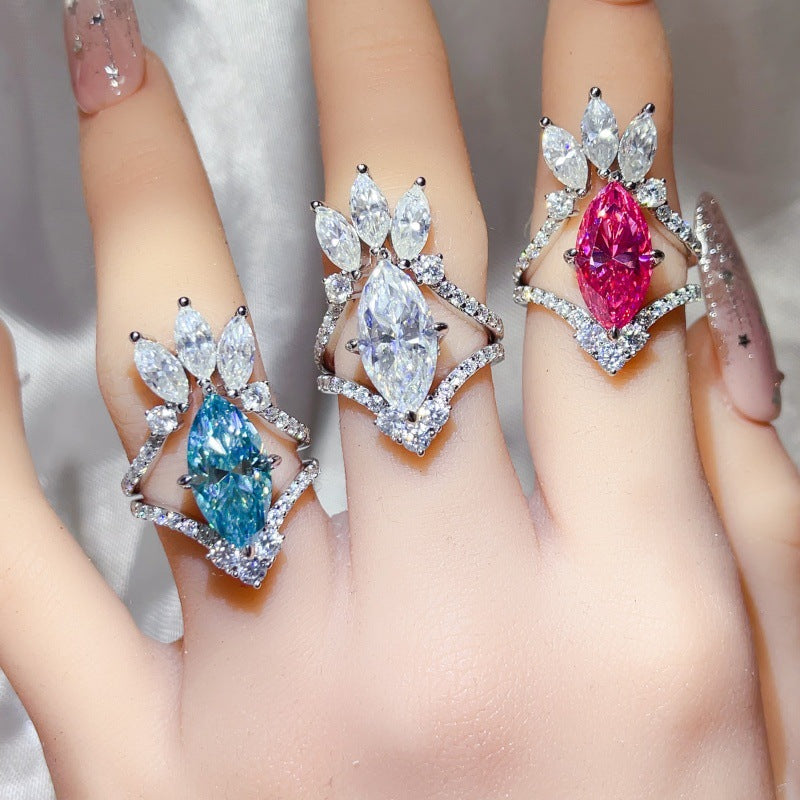 925 Silver Marquise Moissanite Ring for Women, 5 Carat Statement Ring Set, U-Shaped Stackable Engagement Style Ring product image