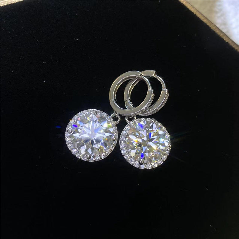 Moissanite Halo Drop Hoop Earrings for Women, Round Pavé Water Ripple Dangle Earrings product image