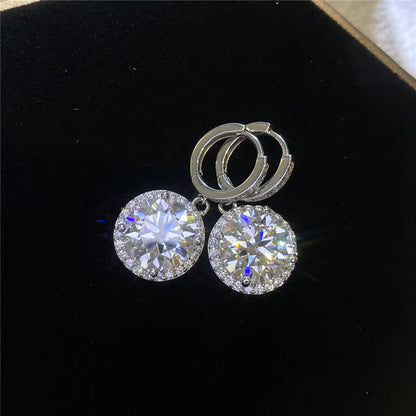 Moissanite Halo Drop Hoop Earrings for Women, Round Pavé Water Ripple Dangle Earrings