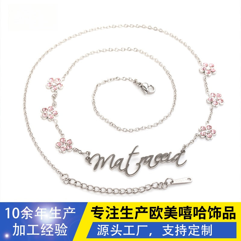 Personalized Letter Flower Necklace for Women, Stainless Steel Diamond Accent Name Pendant Chain in Gold, Silver & Rose Gold