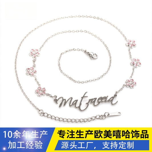 Personalized Letter Flower Necklace for Women, Stainless Steel Diamond Accent Name Pendant Chain in Gold, Silver & Rose Gold