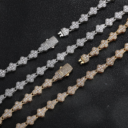 Cross Pendant Chain Necklace, Iced Out Irregular Link, 8MM, Unisex Hip Hop Style