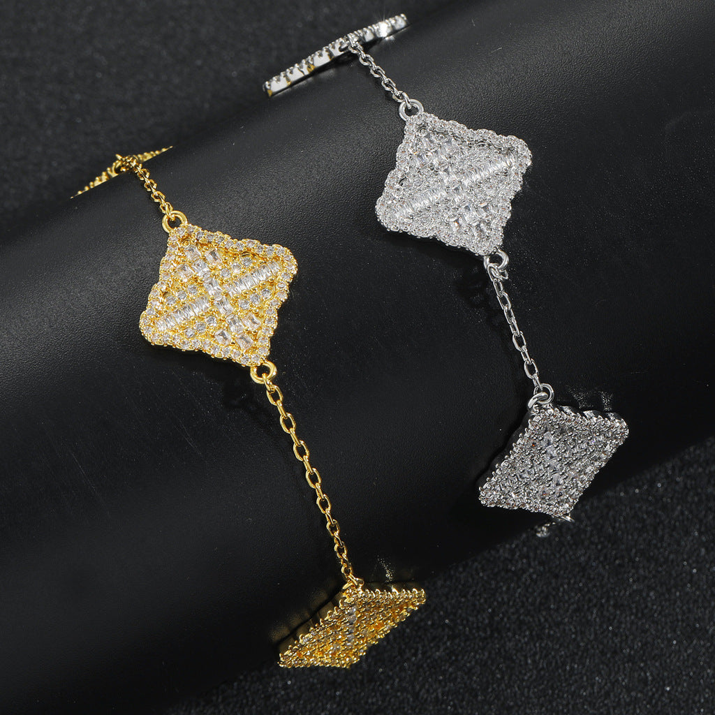 Light Luxury Cross Floral Cubic Zirconia Bracelet for Men