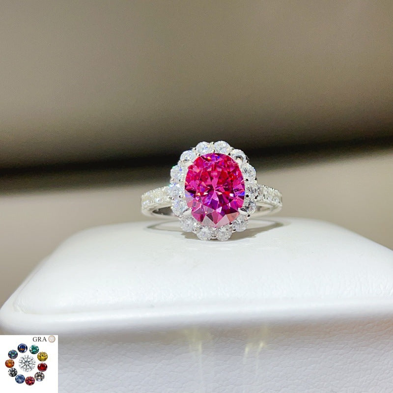 3 Carat Oval Moissanite Halo Ring for Women, S925 Ring, Color Stone Engagement Ring product image