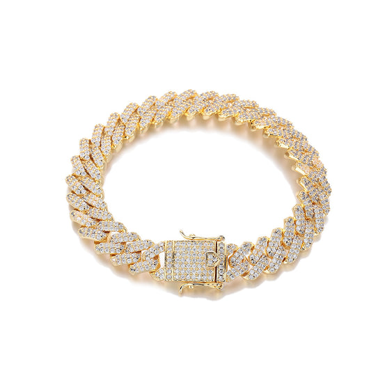 12mm Pave Cuban Link Bracelet, Unisex Hip Hop Chain Style
