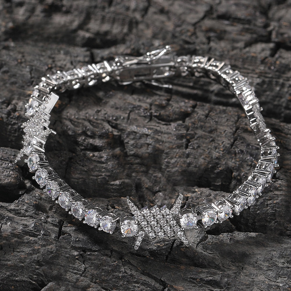 Unisex Iced Out Cubic Zirconia Chain Bracelet in Gold or Silver Tone – Hip Hop Statement Link Bracelet 7in/8in