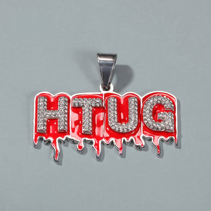 Iced Drip Letter Pendant Necklace in Stainless Steel with Twisted or Cuban Chain