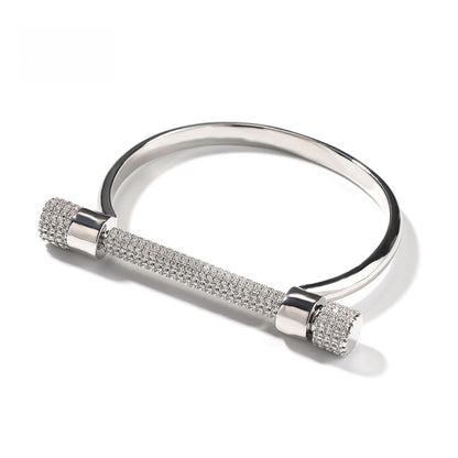 Cubic Zirconia Circle Cuff Bracelet for Women - Trendy Statement Bangle in Gold or Silver Tone