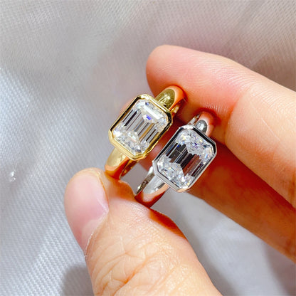 2 Carat Emerald Cut Moissanite Ring for Women, S925 Polished Bezel Set Promise Engagement Ring