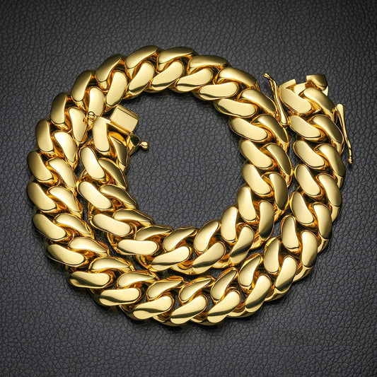 Unisex Gold Tone Cuban Link Chain Necklace & Bracelet Set Hip Hop Statement Jewelry product image