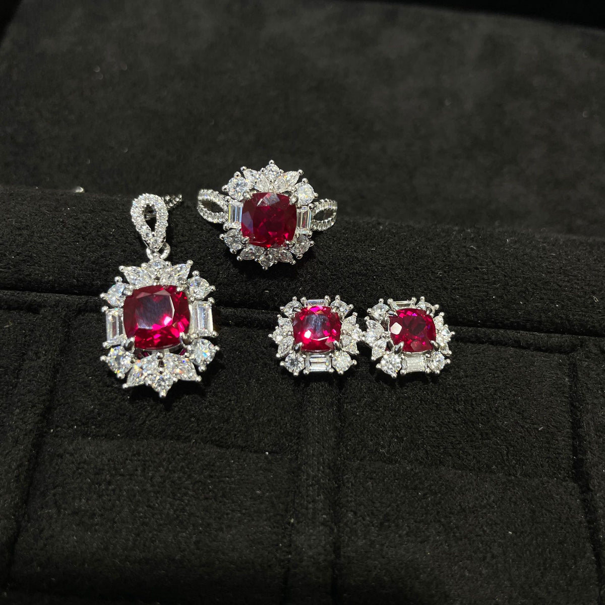 Cushion Red Gemstone Halo Ring for Women, Vintage Style Statement Jewelry product image