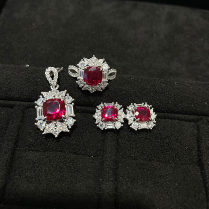 Cushion Red Gemstone Halo Ring for Women, Vintage Style Statement Jewelry