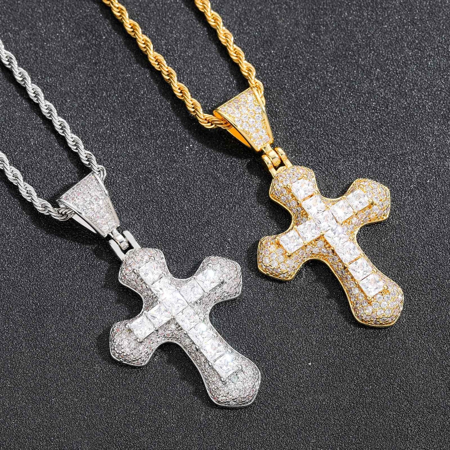 Hip Hop Geometric Round Cubic Zirconia Pendant Necklace for Men and Women