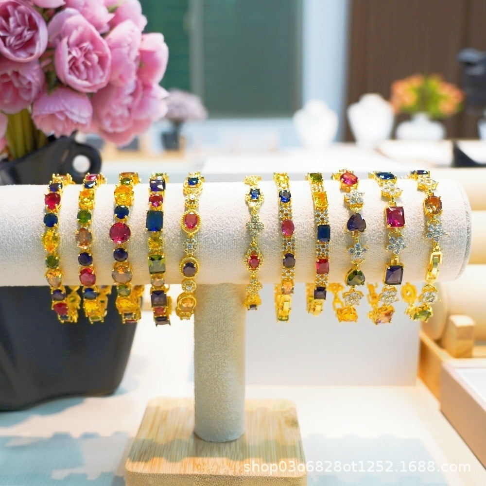 Vintage Gemstone Circle Bracelet for Women