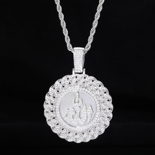 Men’s Arabic Calligraphy Pendant Necklace with Iced Zircon Circle Frame Rope Chain product image