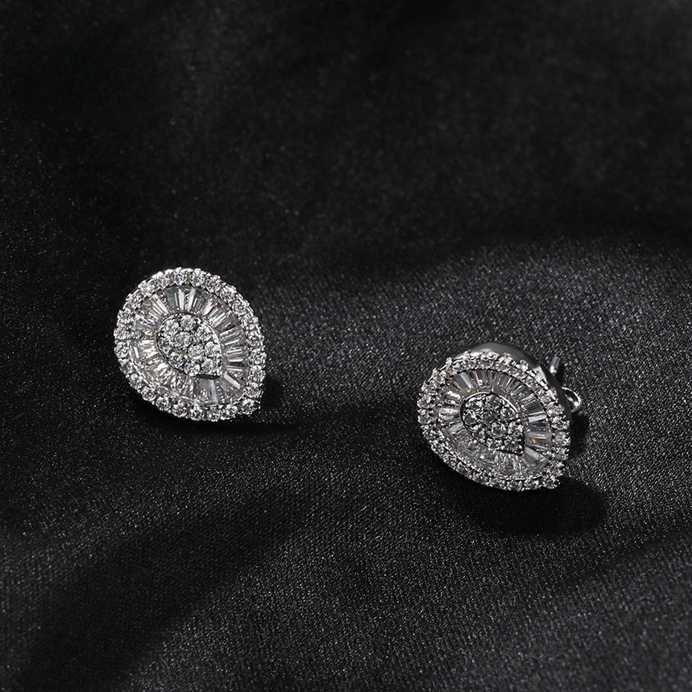 Unisex Teardrop Stud Earrings – Gold Plated or Silver Plated Copper Statement Earrings with Crystal Shine