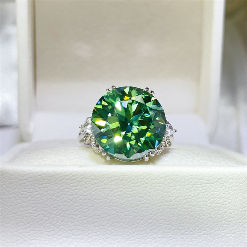 10 Carat Green Moissanite Ring for Women, Round Statement Engagement Ring product image