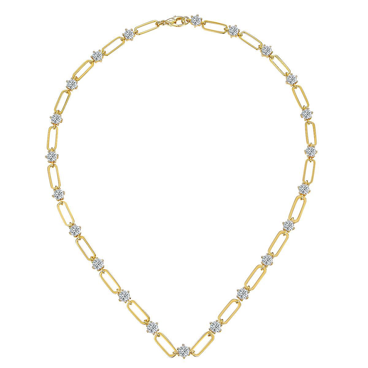 18K Gold Paperclip Link Moissanite Necklace, Round Stone Station Chain product image