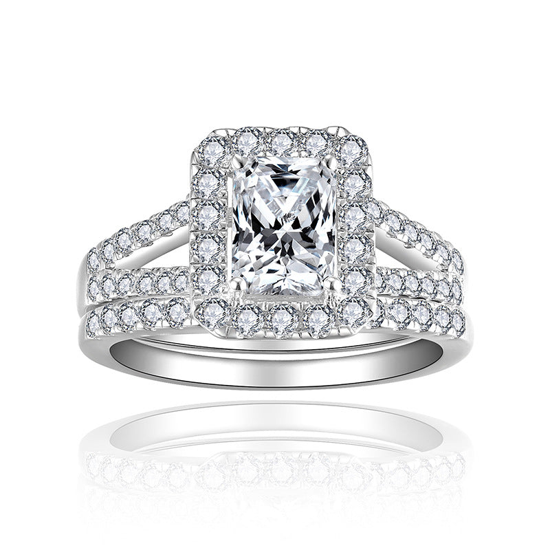 Radiant Cut Moissanite Halo Ring, 925 Sterling Silver 18K White Gold Plated Engagement Ring for Women product image
