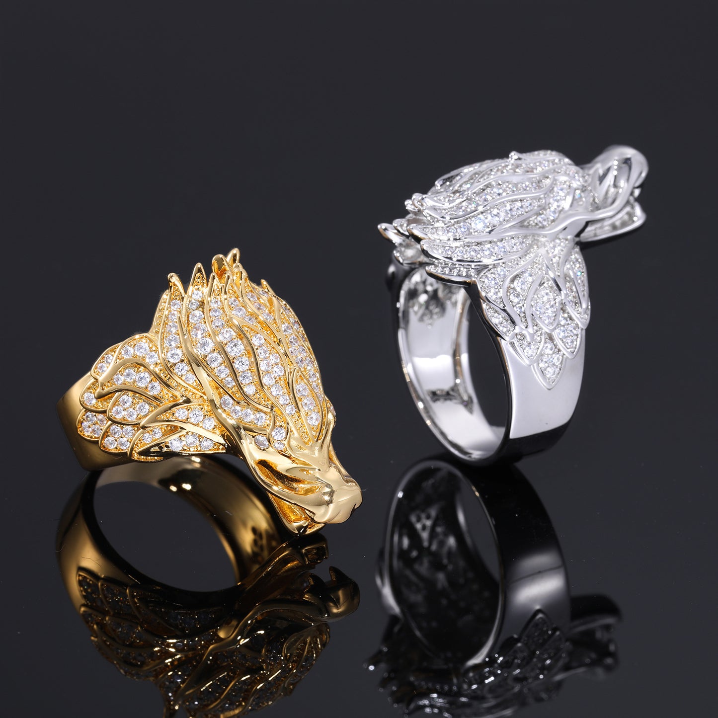 Men's Zircon Dragon Head Ring, Hip Hop Copper Ring, White Tone or Gold Tone, Sizes 7-11 product image